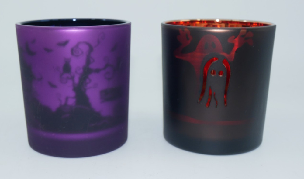 2 Yankee Candle Halloween Shimmer Purple Orange Votive Holders Flickering Ghost